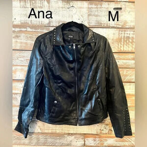 a.n.a Moto Jacket Womens Medium Black Excellent Studded Faux Leather Biker Zip